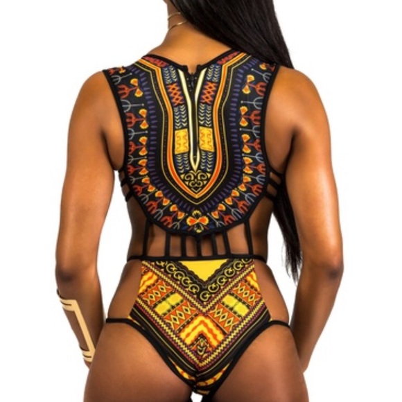 Sexy Yellow & Blue Tribal Monokini - Picture 10 of 12